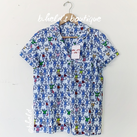 Roller Rabbit Greenwich Monkey Polo Pajamas in Blue Monkey Size S Brand New NWT - Picture 2 of 16